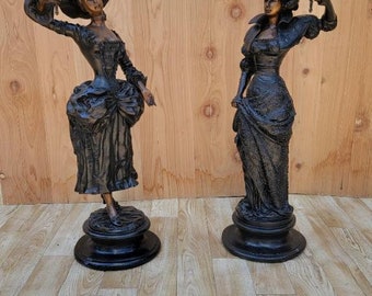 Antique Neoclassical French Spelter Bronze Candelabra Statues - Set of 2