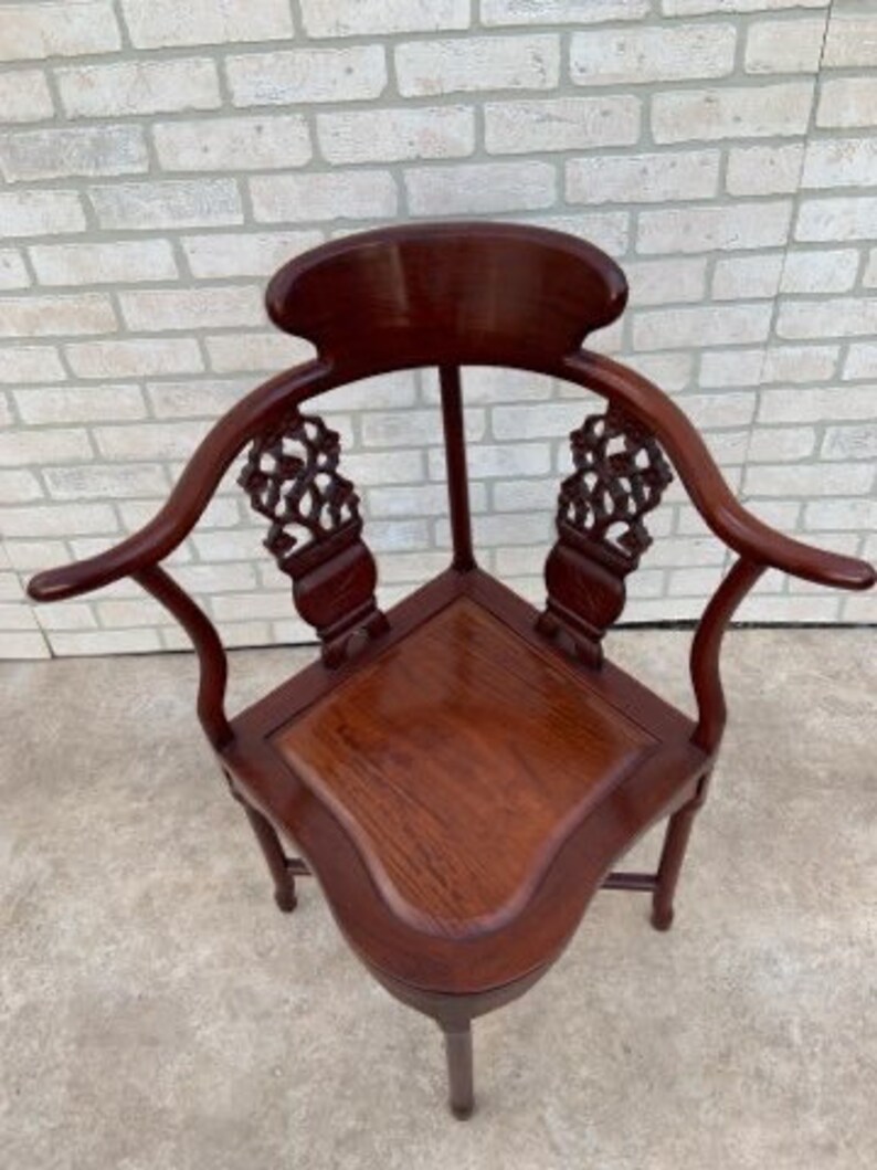 Antique Rosewood Hand Carved Oriental Corner Chairs Pair Etsy