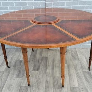 Vintage Demilune eet-/speeltafel met klaptafel van mahonie en leer van Weiman