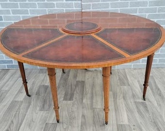 Vintage Federal Style Mahogany and Leather Flip Top Demilune Dining/Game Table by Weiman