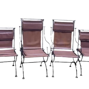 Vintage Brutalist Leather and Wrought Iron Sculpted Sling Dining Chairs by Ilana Goor - Set of 6