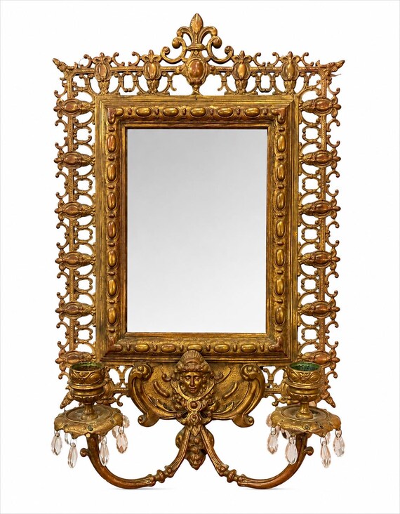 Antique Victorian Style Figural Wall Mirror Candle Sconces