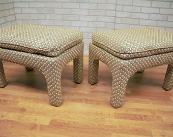 Mid Century Modern Fully Upholstered Button Tufted Parsons Ottoman/Stools - Pair