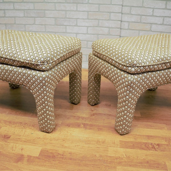 Mid Century Modern Fully Upholstered Button Tufted Parsons Ottoman/Stools - Pair