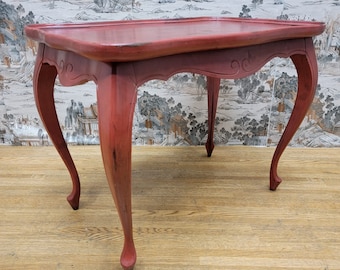 Vintage Red Hand Painted Oak Side Table