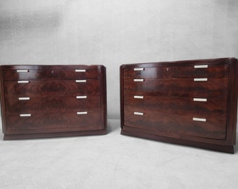 Vintage Art Deco Style Flame Mahogany Chests of Drawers, Timeless Elegance by Ralph Lauren - Pair