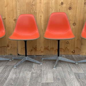 Mid Century Modern Herman Milller  Swivel Shell Chairs in Red Orange Vinyl - Set of 4