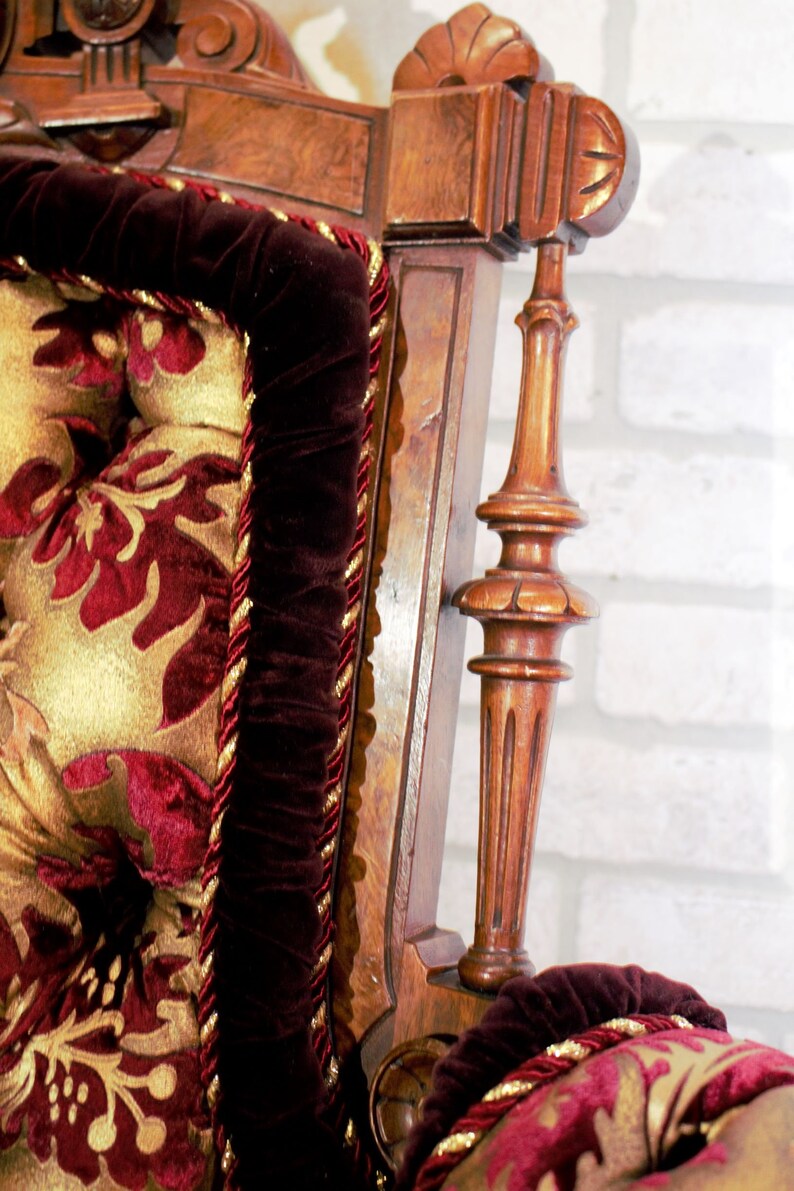 Victorian Renaissance Revival John Jelliff Carved Bergere Chairs Newly Upholstered Pair image 9