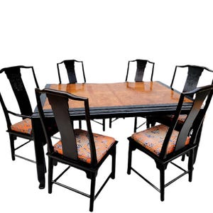 Hollywood Regency Chinoiserie Chin Hua Ebonized Dining Set by Century Furniture