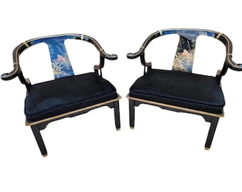 1960s James Mont Style Asian Chinoiserie Ming Horseshoe Chair by