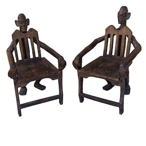 Antique African Figural Carved Armchairs - Set of 2
