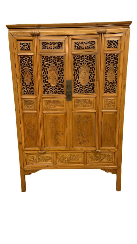 Vintage Chinese Pierced Screen Scholars Cabinet