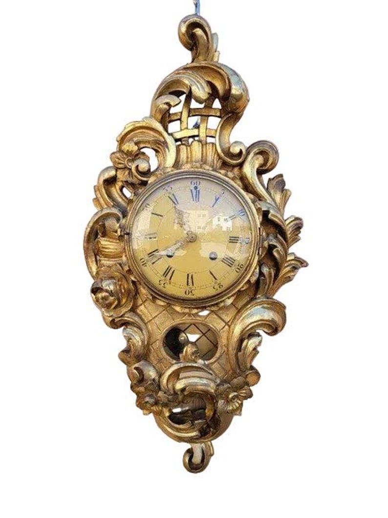 Antique Swedish Westerstrand Gold Rococo Cartouche Clock image 1