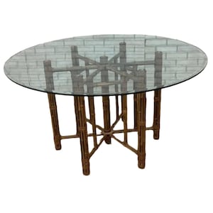 Vintage Modern Organic Bamboo Base with Glass Top Dining Table by McGuire