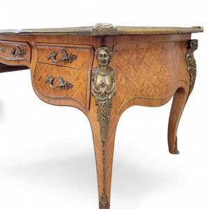 Antique Louis XV Style Inlaid Bureau Plat Writing Desk image 8