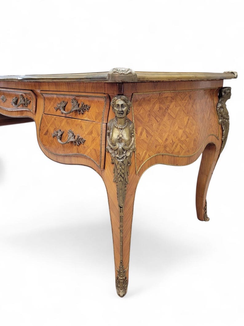 Antique Louis XV Style Inlaid Bureau Plat Writing Desk image 8