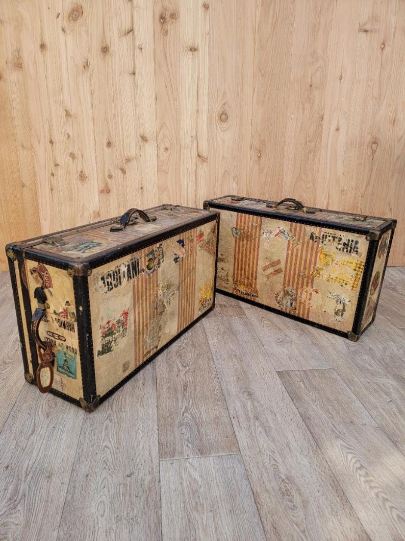 Vintage Trunk Style Travel Luggage Set of 2 Etsy