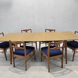 Mid Century Modern Walnut Drop Leaf Dining Table and 6 Chairs by Broyhill Brasilia - 10 Piece Set