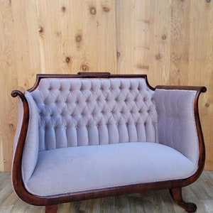 Antique American Empire Style Tufted Back Settee Newly Reupholstered