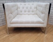 Mid Century Modern Milo Baughman Chrome Frame Tufted Cube Lounge Chair Newly Upholstered