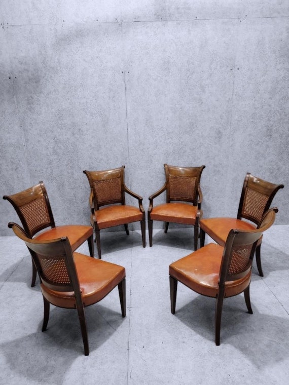 Vintage Baker Wicker and Leather Dining Chairs Set of 6 Etsy UK
