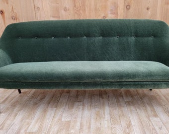 Vintage Mid Century Modern Danish Hans Olsen Sofa Newly Upholstered in Green Mohair