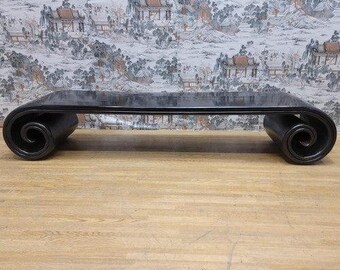 Vintage Shanxi Province Elm Low Table/Bench with Scroll Legs