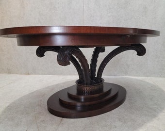 Antique French Art Deco Carved Acanthus Leaf Oval Dining Table