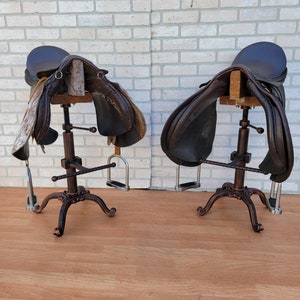 Vintage Southwest Custom Authentic Equestrian Leather Horse Saddle Adjustable/Swivel Stool