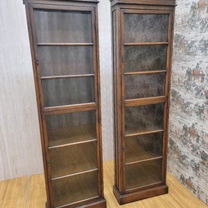Antique Thai British Colonial Teak and Glass Display Cabinet - Pair