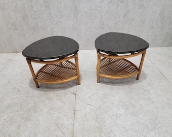 Vintage Paul Frankl Style Coastal Rattan Side Tables - Pair