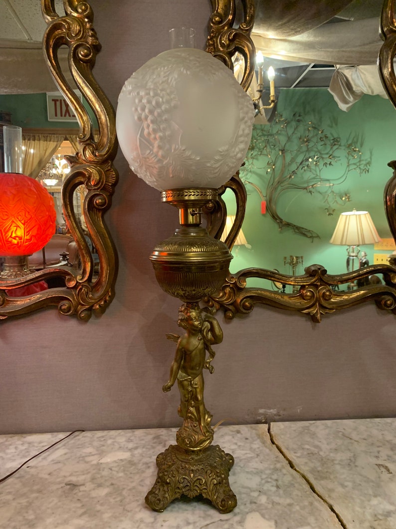 Antique Brass Electrified Figural Cherub Lamp with Molded Etsy