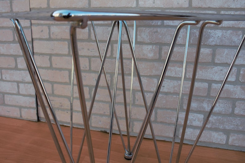 Mid Century Modern Geometric Inverted Pyramidal Chrome Base Glass Top Cocktail Side Table In the Style of Paolo Piva image 8