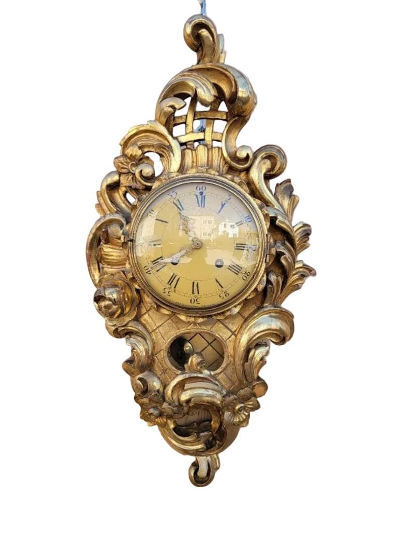 Antique Swedish Westerstrand Gold Rococo Cartouche Clock image 2