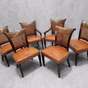 Vintage Baker Wicker and Leather Dining Chairs - Set of 6