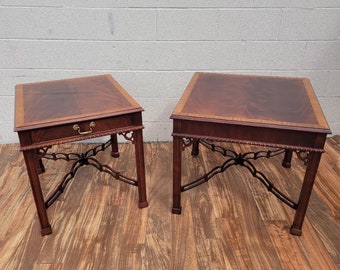 Vintage Chippendale Style Flame Mahogany Side Tables by  Drexel Heritage - Set of 2