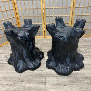 Hollywood Regency Style Black Figural Tree Stump Side Table  - Pair