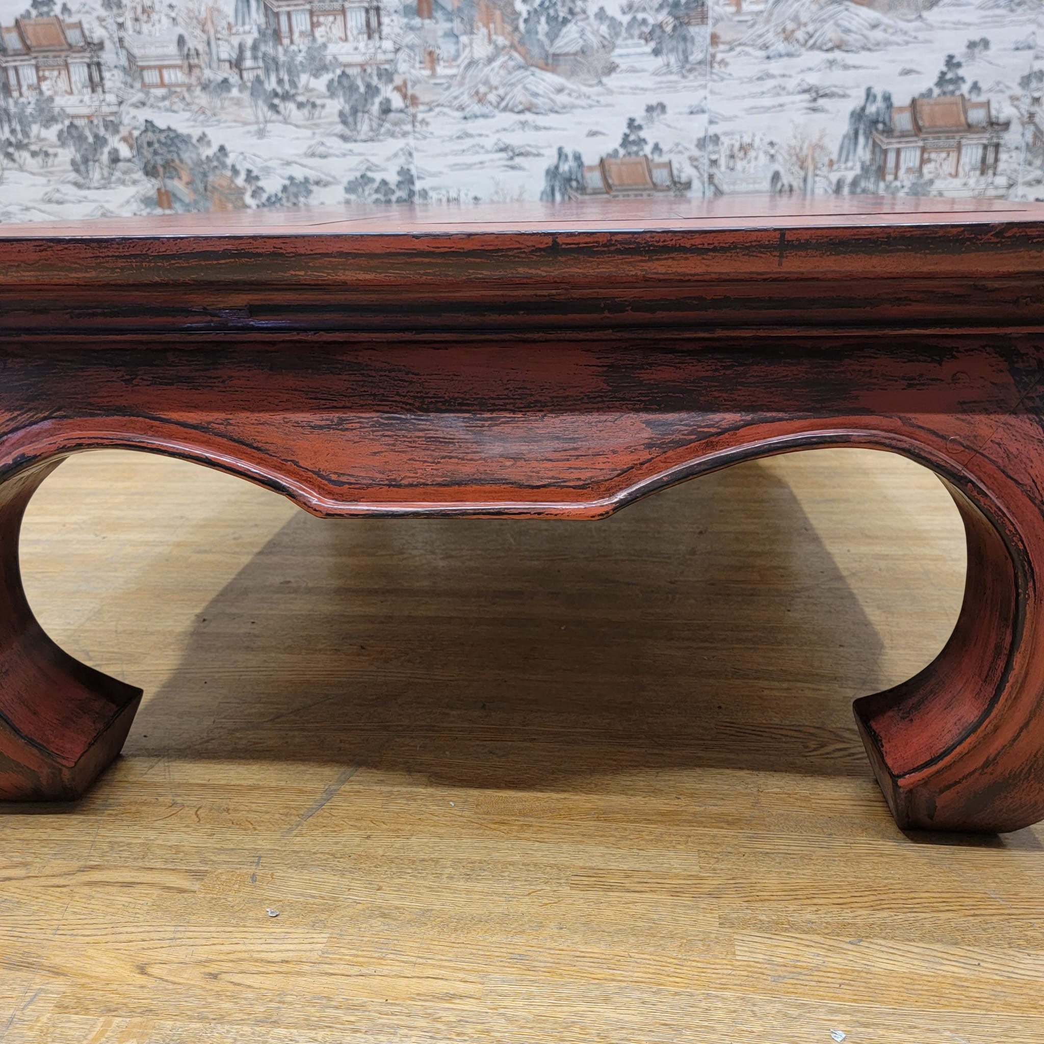 Traditional Teakwood Chinese Coffee Table in Vintage Red Lacquer