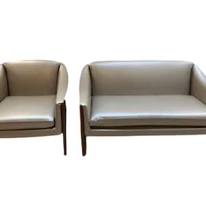 Vintage Danish Modern Dux Folke Ohlsson Sofa and Side Chair Set Newly Upholstered in Gold Leather