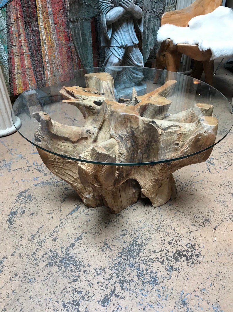 Natural Carved Teak Bench and Side Table Indoor/outdoor 2 Etsy