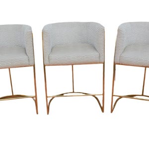Mid Century Modern Custom Designer Barrel Back Bar Stools Newly Reupholstered - Set of 3