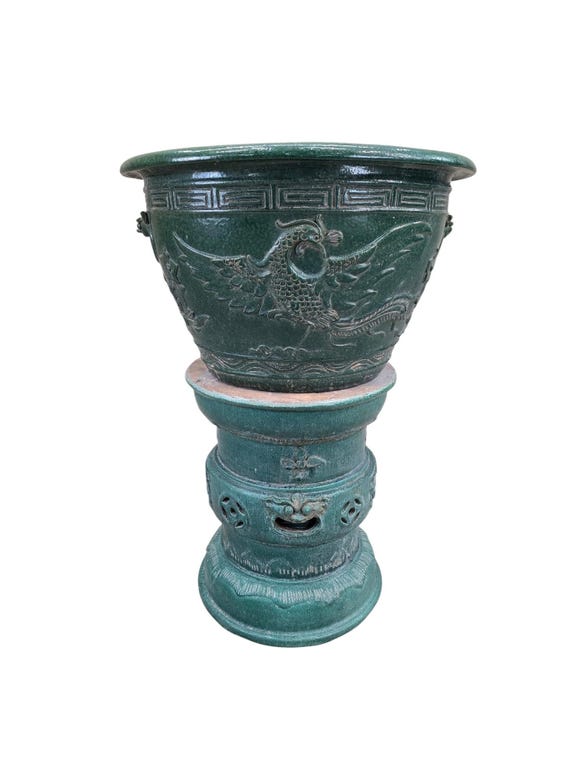 Antique Green Glazed Planter Pot Vase from Guangdong Province