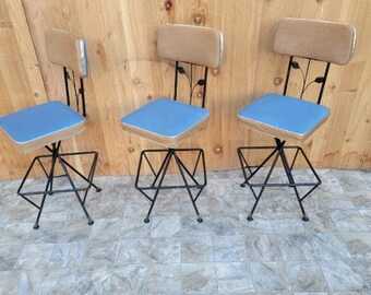 Mid Century Modern Chrome Counter Stool, 1960s Peach Vinyl Swivel