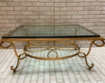 Art Deco Wrought Iron Coffee Table in the Style of Rene Drouet
