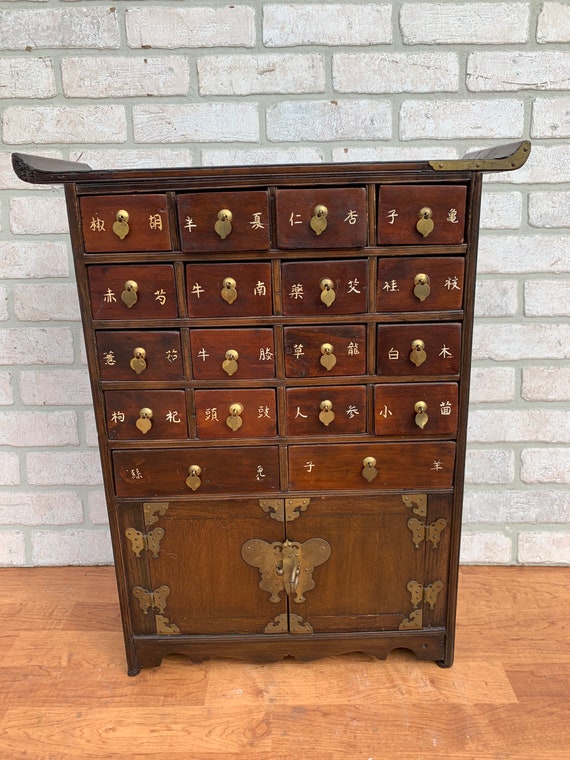 Antique Korean 18 Drawer Medicine Chest, Small Apothecary Cabinet Uk