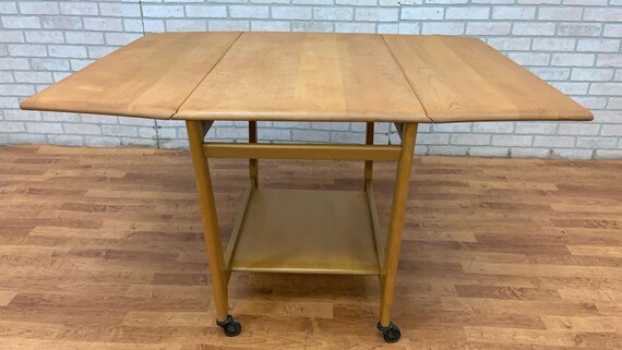 Mid Century Modern Heywood Wakefield Drop Leaf Serving Bar Cart
