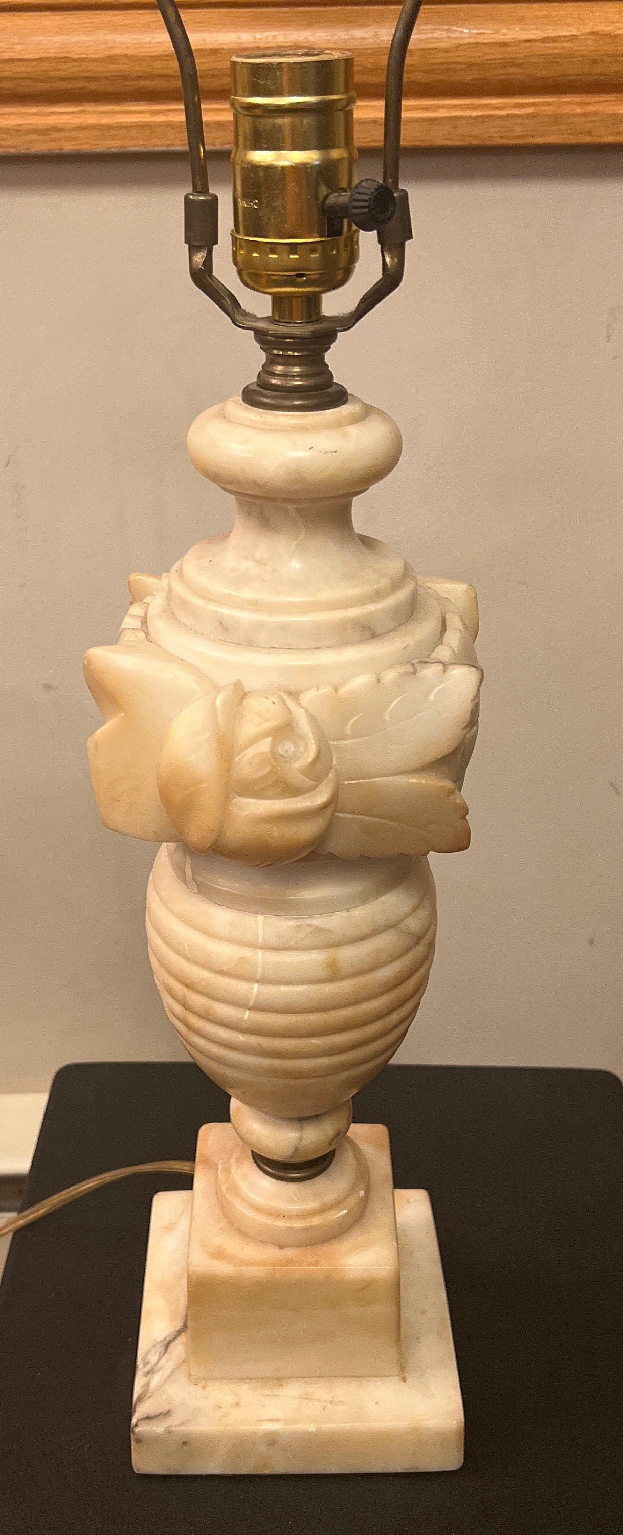 Antique Neoclassical Italian Alabaster Table Lamp With Rose and