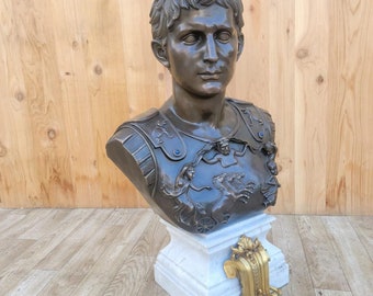 Vintage Italian Grand Tour Bronze Bust of Julius Augustus Caesar