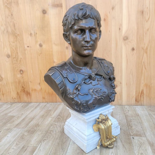 Vintage Italian Grand Tour Bronze Bust of Julius Augustus Caesar