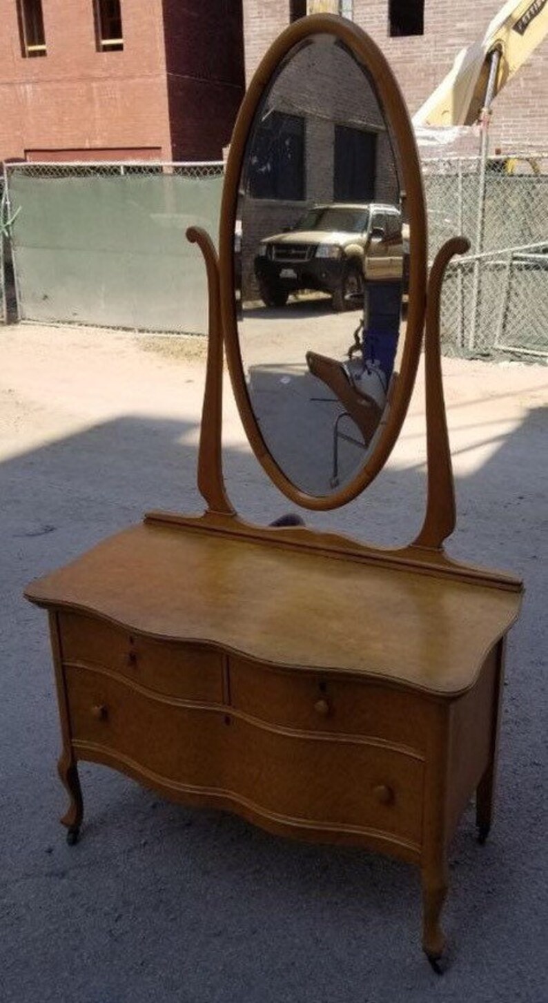 Antique Victorian Burled Wood Princess Dresser With Mirror by Etsy